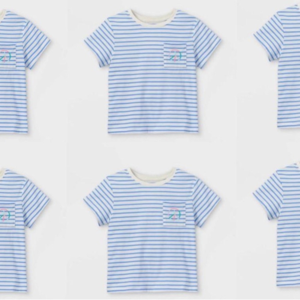 NWT Cat & Jack Blue Striped, Peace Sign Embroidered T-shirt, Size L (10-…